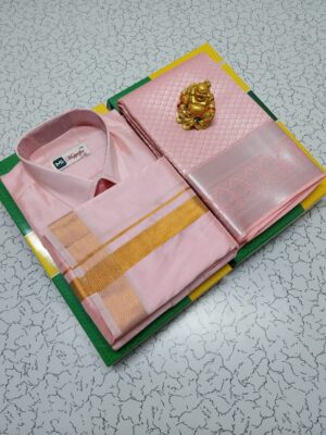Premium silk Couple combo set (Shirt - Dhoti + Bridal semi silk sarees)