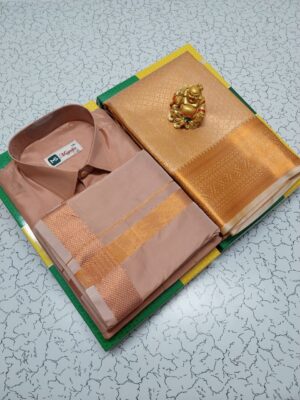 Premium silk Couple combo set (Shirt - Dhoti + Bridal semi silk sarees)