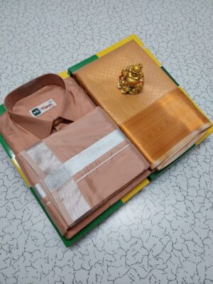 Premium Silk Couple Combo Set (Shirt-Dhoti +Bridal semi silk sarees)