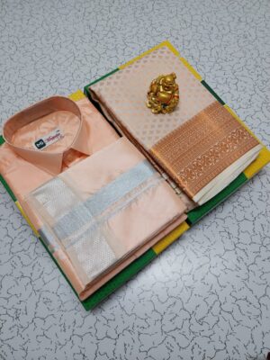 Premium Silk Couple Combo Set (Shirt-Dhoti +Bridal semi silk sarees)