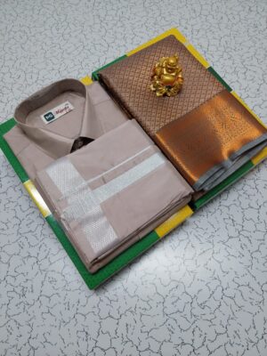 Premium Silk Couple Combo Set (Shirt-Dhoti +Bridal semi silk sarees)