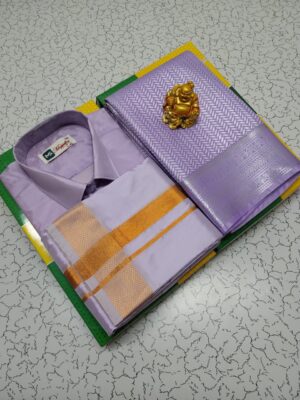 Premium Silk Couple combo set (Shirt-Dhoti +Bridal semi silk sarees)
