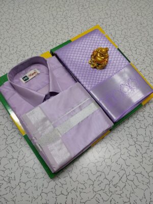 Premium Silk Couple Combo Set (Shirt-Dhoti + Bridal semi silk sarees )
