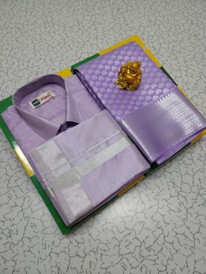 Premium Silk Couple Combo Set (Shirt-Dhoti + Bridal semi silk sarees)