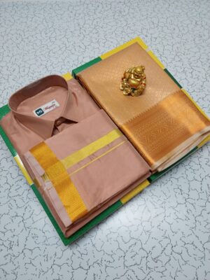 Premium Silk Couple Combo Set (Shirt-Dhoti + Bridal semi silk sarees)