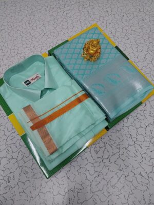 Premium Silk Couple Combo Set (Shirt-Dhoti  + Bridal semi silk sarees)