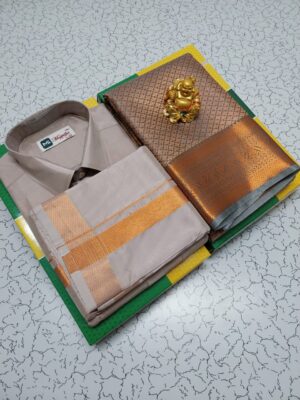 Premium Silk Couple Combo Set (Shirt-Dhoti + Bridal semi silk sarees)