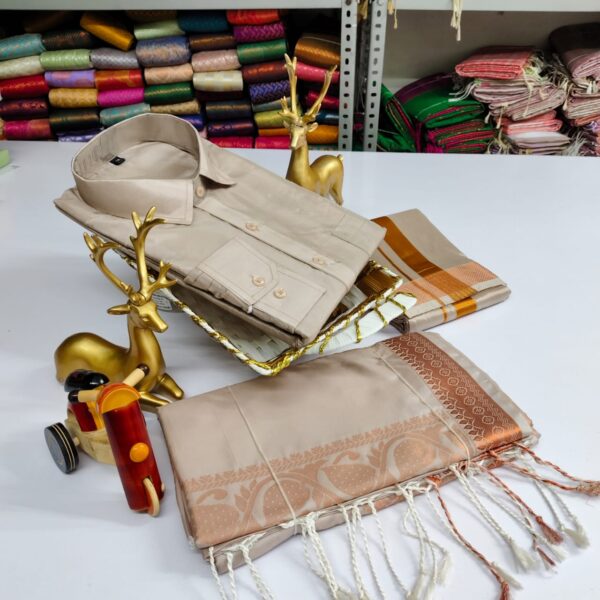 Premium Silk Couple Combo Set (Shirt-Dhoti + Soft Silk Sarees)