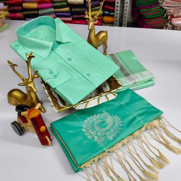 Premium Silk Couple Combo Set (Shirt-Dhoti + Soft Silk Sarees)