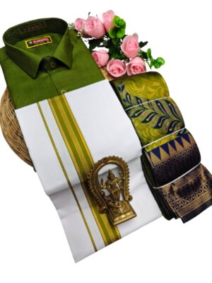 Kubera Pattu Sarees And Cotton Shirt With Silk Cotton Dhoti