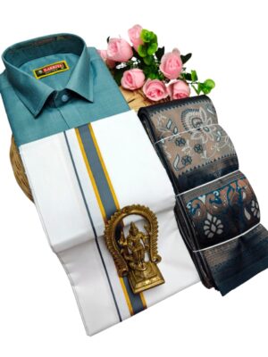 Kubera Pattu Sarees And Cotton Shirt With Silk Cotton Dhoti
