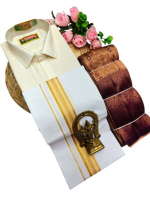 Kubera Pattu Sarees And Cotton Shirt With Silk Cotton Dhoti