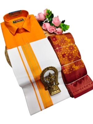 Kubera Pattu Sarees And Cotton Shirt With Silk Cotton Dhoti