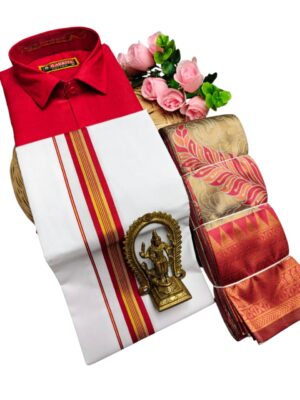Kubera Pattu Sarees And Cotton Shirt With Silk Cotton Dhoti