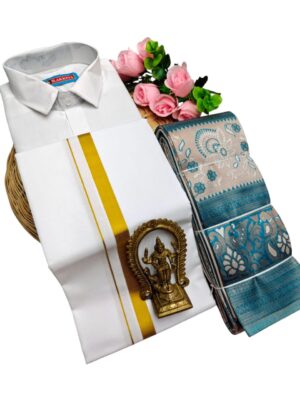 Kubera Pattu Sarees And Cotton Shirt With Silk Cotton Dhoti
