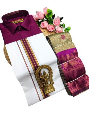 Kubera Pattu Sarees And Cotton Shirt With Silk Cotton Dhoti