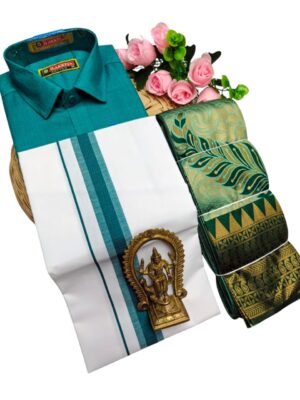 Kubera Pattu Sarees And Cotton Shirt With Silk Cotton Dhoti