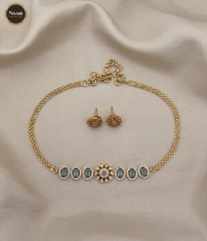 Flower Glossy Oval Choker with Earrings