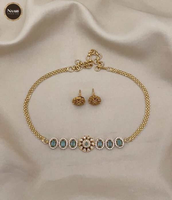 Flower Glossy Oval Choker with Earrings